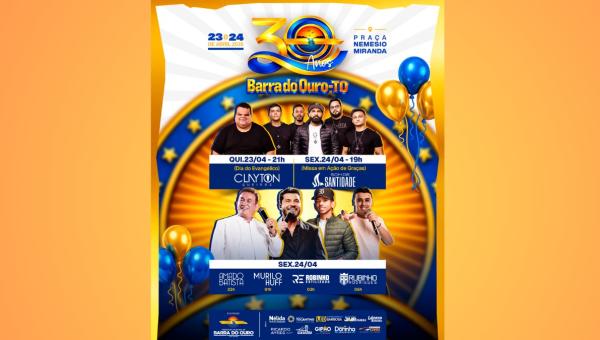 Amado Batista e Murilo Huff sobem ao palco das festividades de 30 anos de Barra do Ouro