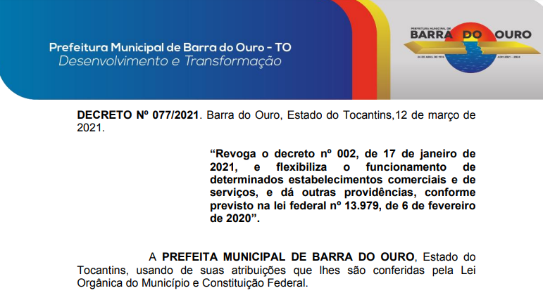 Prefeitura de Barra do Ouro expede novo Decreto que traz restrições para evitar transmissão do coronavírus
