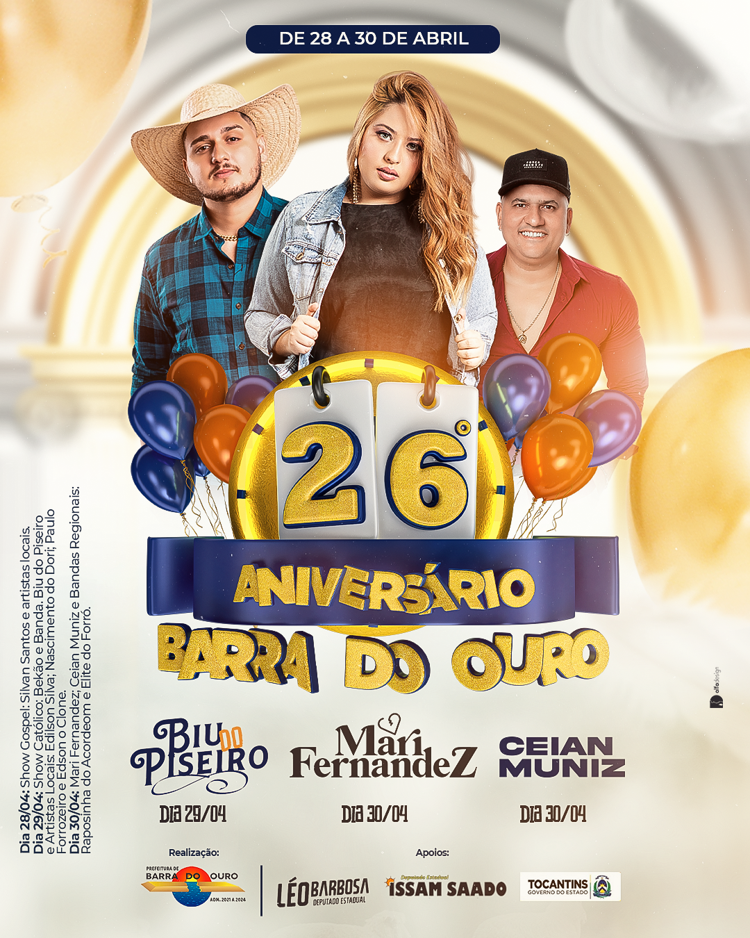 Prefeitura de Barra do Ouro lança programação das festividades do 26° Aniversário de Barra do Ouro